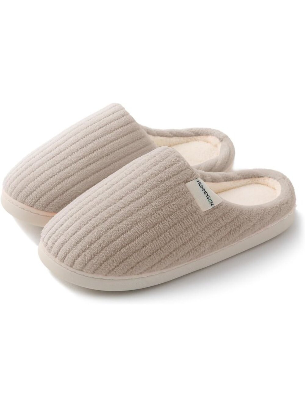 Women's Light Khaki Warm Anti Skid Rubber Sole Memory Foam Comfy Indoor Slippers
